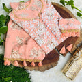 Peach Inayakhan Sufi Designer Kurta with Quraishiya Button and Matching Earrings