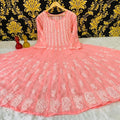 Peach Lucknow Chikankari Anarkali Gown 56 inch Kali