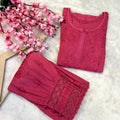 Peach Pink Elegant Cambric Cotton Chikankari Afghani Co-ord Ensemble