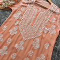 Peach Premium Chikankari Modal Heavy Work Kurti ✨