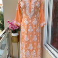 Peach Premium Modal Lucknowi Chikankari Kurti and Rayon Plazo Set