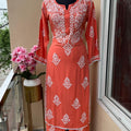 Peach Premium Rayon Lucknow Chikankari Kurti and Pallazo Set