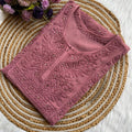 Peach Premium Viscose Lucknow Chikankari Mukaish Hand Work Nyra Cut Kurti