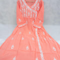 Peach Roman Silk Chikankari Angrakha Kurti and Pant Set