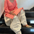 Peach Sequence Chikan Patiala Ensemble