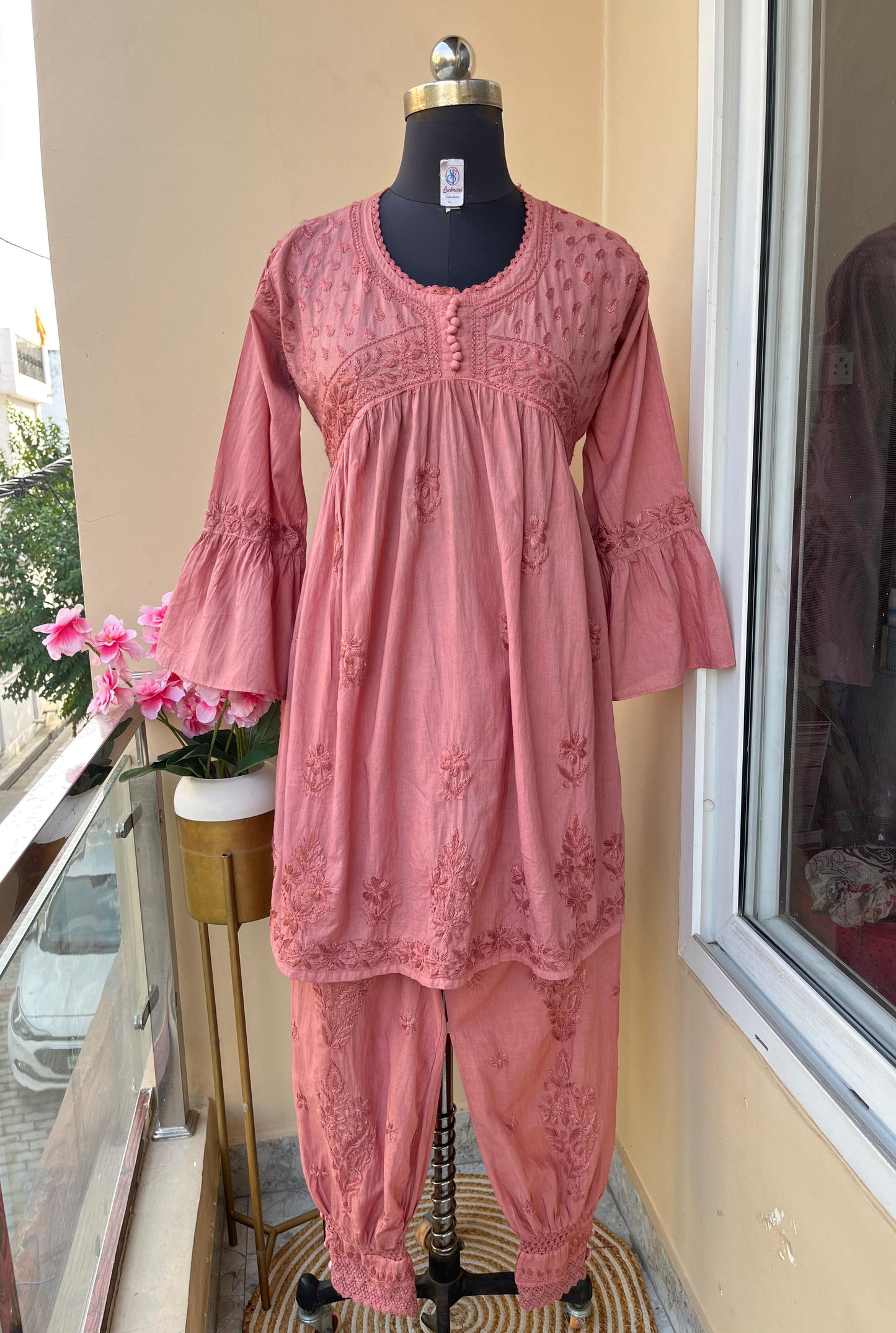 Peach Vibrant Dyeable Mul Mul Cotton Kurti & Afgani Pant Cord Set (Premium Quality) - Inayakhan Shop 