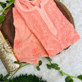 Peach Viscose Chikankari Kurti with 3-D Thread Handwork Embroidery Latest Online