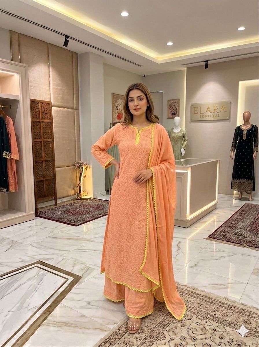 Peach Chikankari Elegance Ensemble (New)