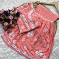 Peach Premium Kurti & Gharara Co-ord Set – Lucknow Chikankari Handwork