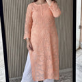 Peach Lucknowi Chikankari Rose Viscose Georgette Kurta Set
