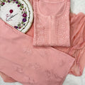 Peach Handcrafted Lucknowi Chikankari Style Rayon Kurti Set