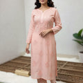 Peach Lucknow Chikankari Handcrafted Muslin Kurti with Cutwork Embroidery Pant Set