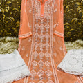 Peach Handcrafted Lucknow Chikankari Mirror Sharara Set