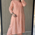 Peach Lucknow Chikankari Rayon Kurta Palazzo Co-ord Set with Tone-to-Tone Hand Embroidery Plus Size