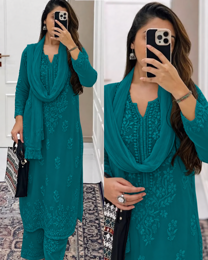 Peacock Teal Ethereal Dyeable Chikankari Kurta Set (NEW)