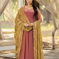 Peach Luxurious Plus Size Silk Party Gown with Dupatta (Up to 4XL/48) - Readymade