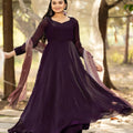 Wine Color Luxurious Plus Size Silk Party Gown with Dupatta (Up to 4XL/48) - Readymade