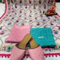 Phulkari Suit With Handmade Mirror Work Dupatta-Baby Pink & Blue