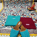 Phulkari Suit With Handmade Mirror Work Dupatta-Blue & Maroon