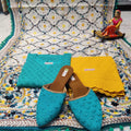 Phulkari Suit With Handmade Mirror Work Dupatta-Blue & Yellow