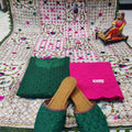 Phulkari Suit With Handmade Mirror Work Dupatta-Green & Pink