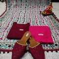 Phulkari Suit With Handmade Mirror Work Dupatta-Maroon & Pink