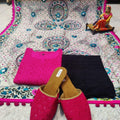 Phulkari Suit With Handmade Mirror Work Dupatta-Pink & Black