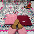 Phulkari Suit With Handmade Mirror Work Dupatta-Pink & Maroon