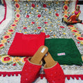 Phulkari Suit With Handmade Mirror Work Dupatta-Red & Green