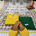 Phulkari Suit With Handmade Mirror Work Dupatta-Yellow & Green
