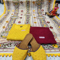 Phulkari Suit With Handmade Mirror Work Dupatta-Yellow & Maroon