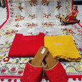 Phulkari Suit With Handmade Mirror Work Dupatta-Yellow & Red