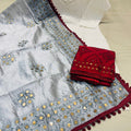 Maroon and Grey Chikankari Kurti Plazo Set with Golden Mirror Phulkari Dupatta Plus Sizes