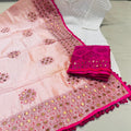 Baby Pink Chikankari Kurti Plazo Set with Golden Mirror Phulkari Dupatta Plus Sizes