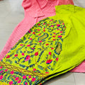 Pink and Parrot Green Sequined Splendor Chikankari Kurti and Patiala Salwar Set