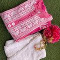 Pink and White Beautiful 3D Viscose Lucknow Chikankari Work Kurti and Pallazo