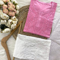 Pink and White Elegant Mal Mal Chikankari Short Top & Lycra Pants Set