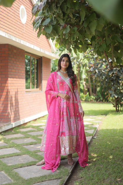 Pink Celestial Silk Embroidered Gown-Dupatta Set - Inayakhan Shop 