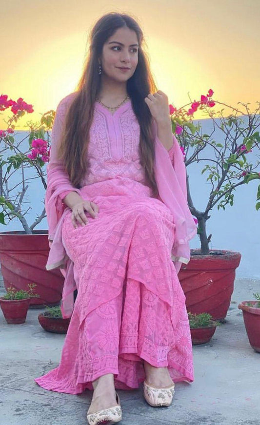 Pink Chikankari Booti Jaal with Sharara Set - Inayakhan Shop 