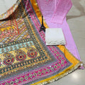 Pink Chikankari Charm: Sequin Work Kurti with Plazo and Dupatta Set