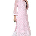 Pink Chikankari Elegance: Long Chiffon Kurti Set