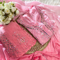 Pink Chikankari Elegance Ombré Mirror Booti Jaal Set - Kurti, Sharara & Dupatta -(Inner Included)