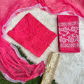 Pink Chikankari Handwork Cotton Dyeable Set , Dobby Bundi Dupatta from Lucknow