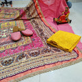 Pink Chikankari Kurta and Yellow Pallazo With Jutti and Beautiful Multicolor Pakistani Mirror Dupatta