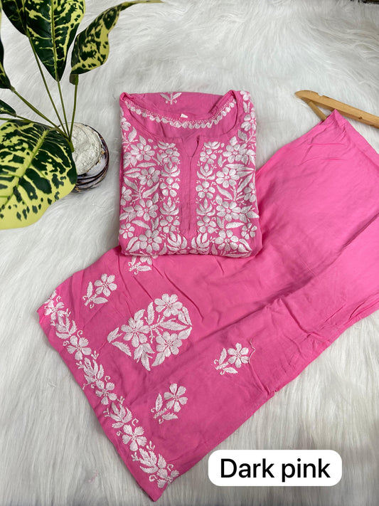 Pink 🌟 Chikankari Rayon Palazzo Set ✨ - Inayakhan Shop 