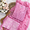 Pink Color Aurora Breeze Brasso Chikankari Cotton Ensemble 3 Pc Set
