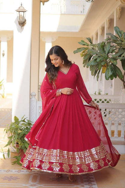 Pink Color Blooming Gown with Dupatta and Attractive Embroidered Sequins Work - Inayakhan Shop 