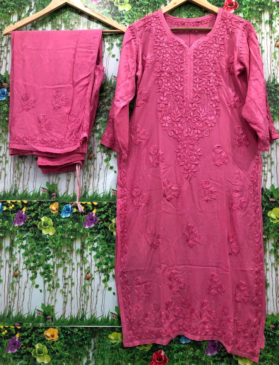 Pink Color Vivid Elegance Modal Kurti and Palazzo Set - Inayakhan Shop 