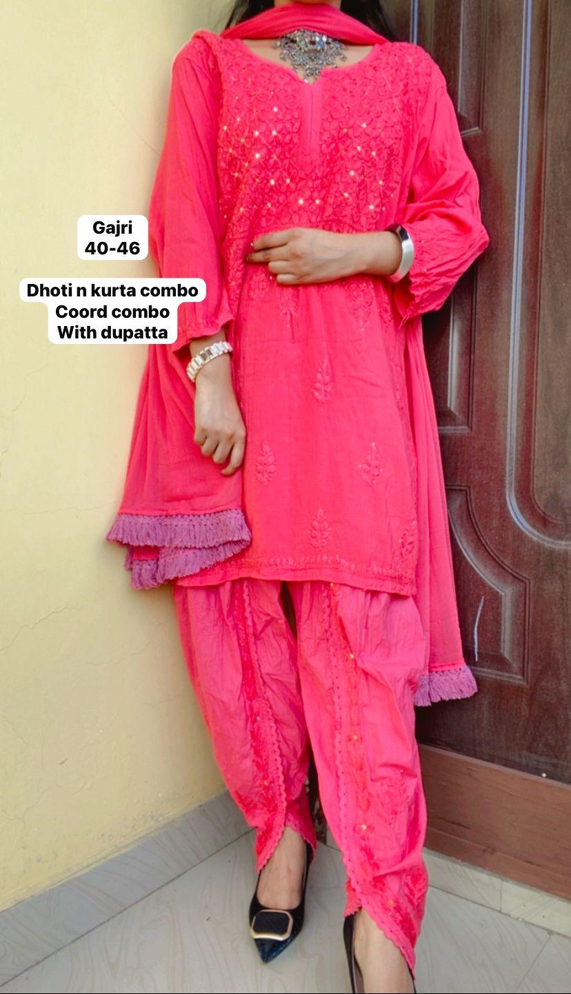 Pink Dhoti Coord Combo 3 Pc Set - Inayakhan Shop 