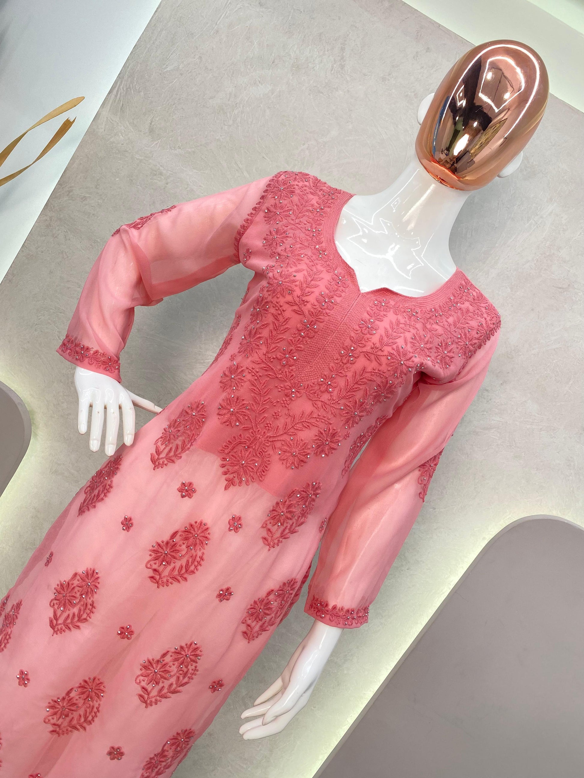 Pink Diamond Elegance Georgette Top with Rayon Palazzo - Inayakhan Shop 